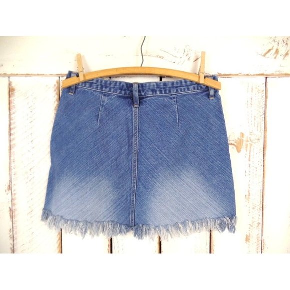 90s Gap light blue frayed and distressed denim high waisted jean mini skirt - Picture 4 of 5